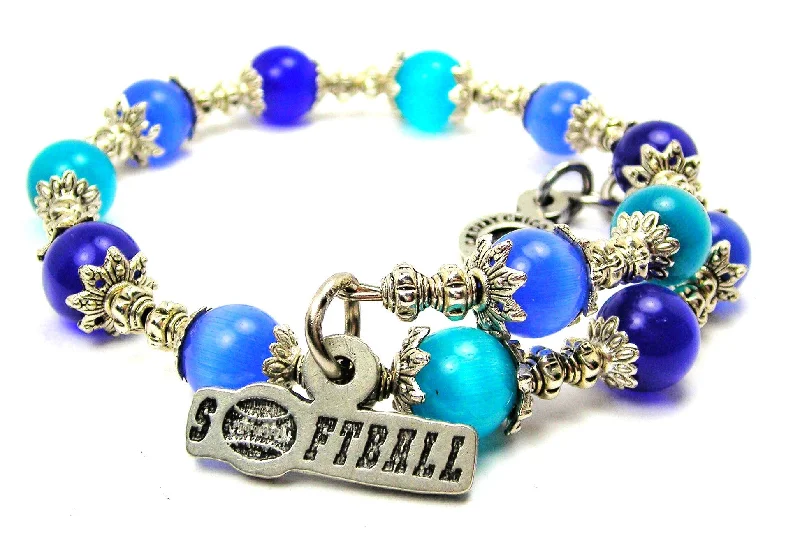 Softball Tab With Softball Cat's Eye Beaded Wrap Bracelet