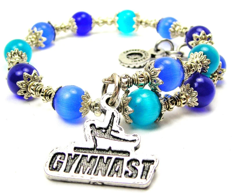 Gymnast On Pommel Horse Cat's Eye Beaded Wrap Bracelet