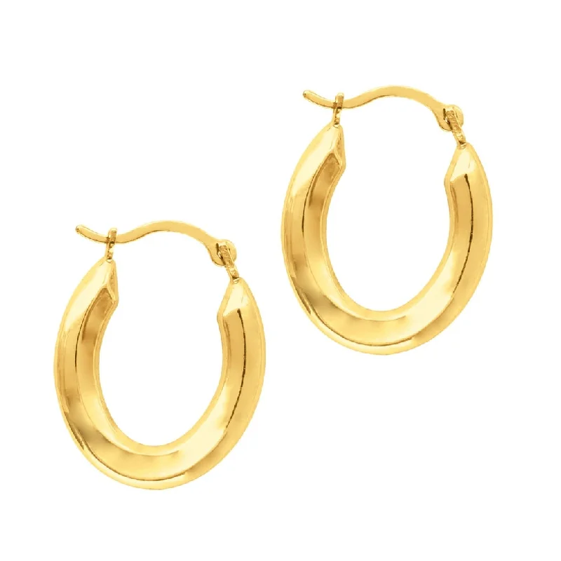 Curata 14k Yellow Gold 15mm Small Oval Shape Hoop Earrings