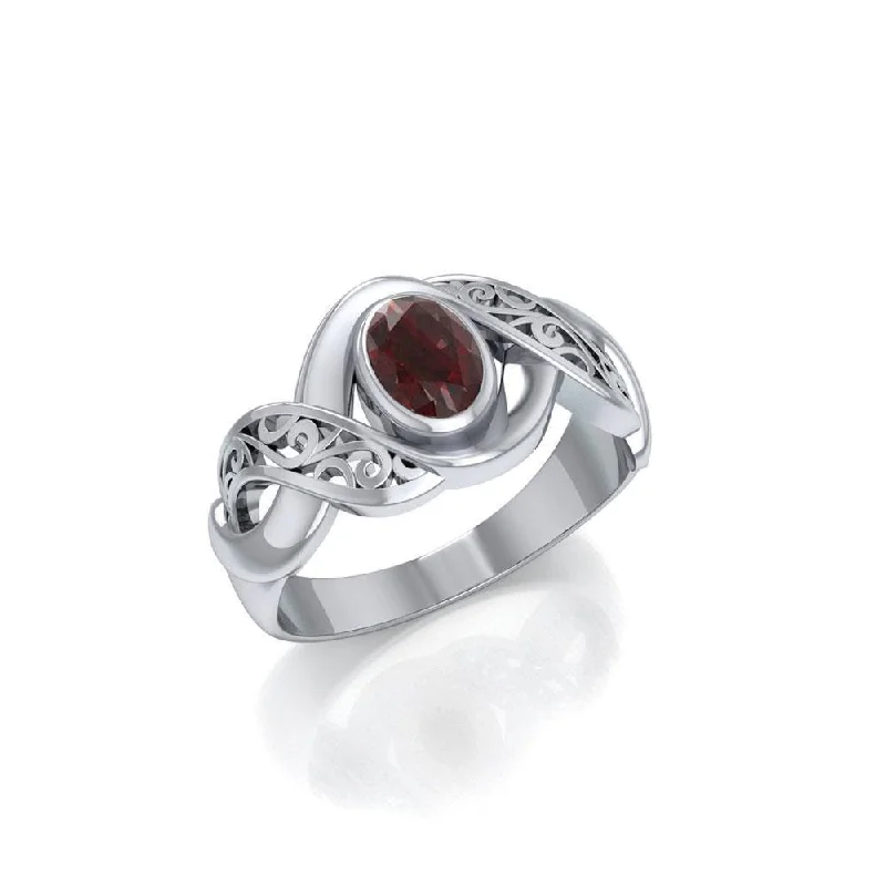 Bold Filigree Sterling Silver Ring with Gemstone TR745