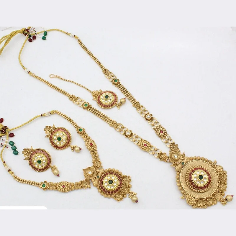 Manisha Jewellery Gold Plated Pota Stone Double Necklace Set