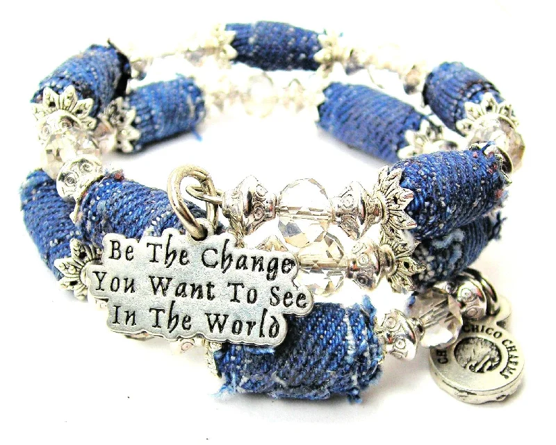 Be The Change You Want To See In The World Blue Jean Beaded Wrap Bracelet