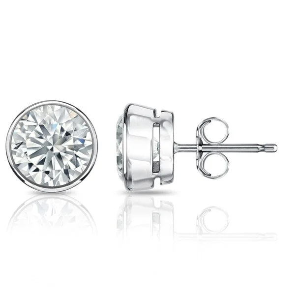 Auriya 14k Gold Certified 4.20 ct. TDW Bezel Set Round Diamond Stud Earrings