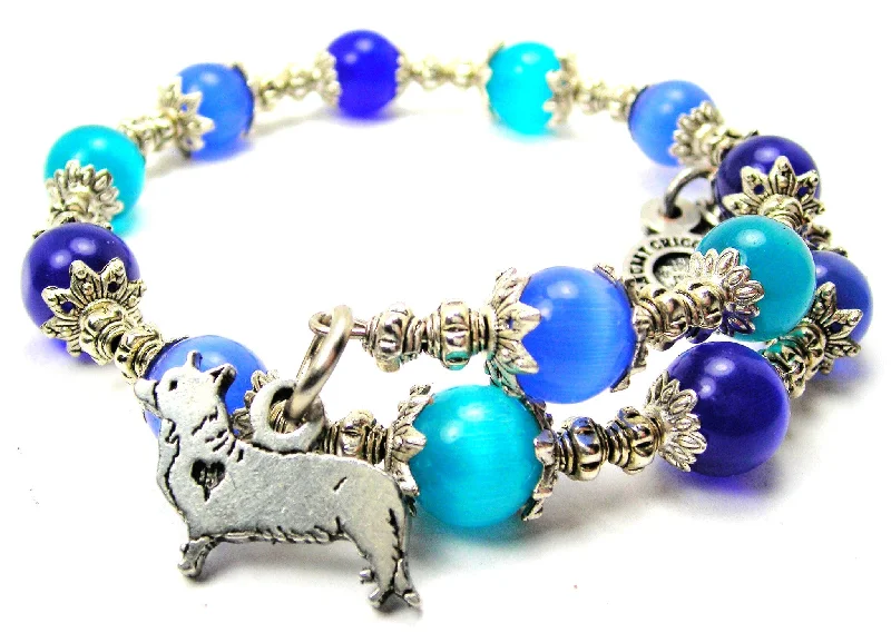 Standing Corgi Cat's Eye Beaded Wrap Bracelet