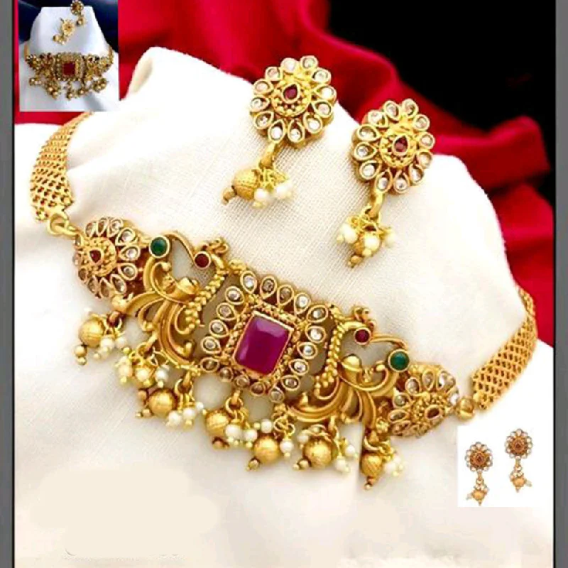 Shree Chamunda Jewellers Gold Plated Pota Choker Necklace Set