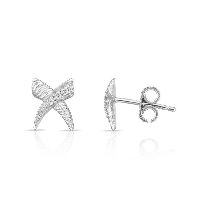 Curata 925 Sterling Silver White Textured X Stud Earrings