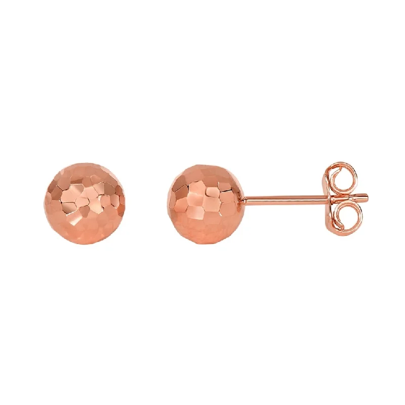 Curata 14k Rose Gold 7.0mm Textured Ball Post Earrings