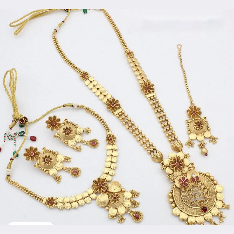 Manisha Jewellery Gold Plated Pota Stone Double Necklace Set