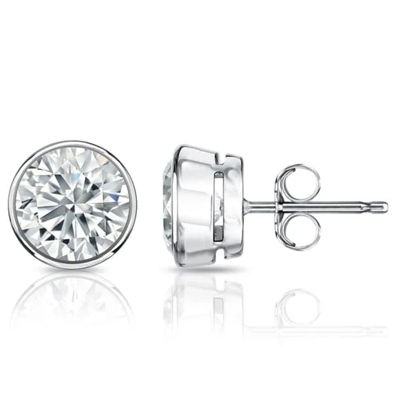 Auriya 3ctw Round Diamond Stud Earrings Bezel-set Platinum - GIA Certified