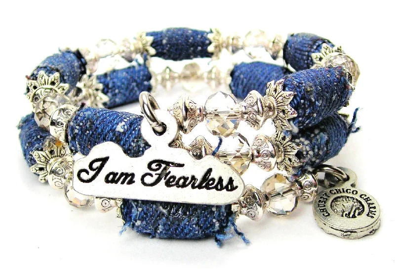 I Am Fearless Blue Jean Beaded Wrap Bracelet