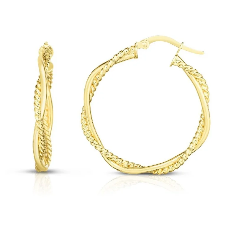 Curata 14k Yellow Gold 3x25mm Textured and Polished Wirl Earrings