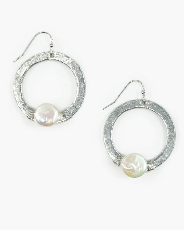 Wire Wrapped Freshwater Pearl Medium Hoop Earring (ER144)