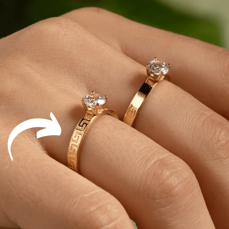 Real Gold Maze Hoop Solitaire Ring 0665 (SIZE 5.5) R2409