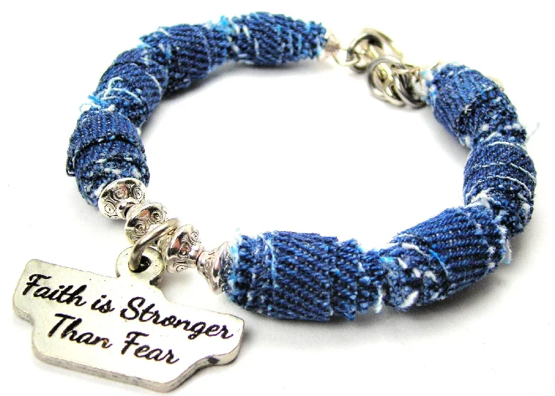 Faith Is Stronger Than Fear Blue Jean Beaded Toggle Bracelet