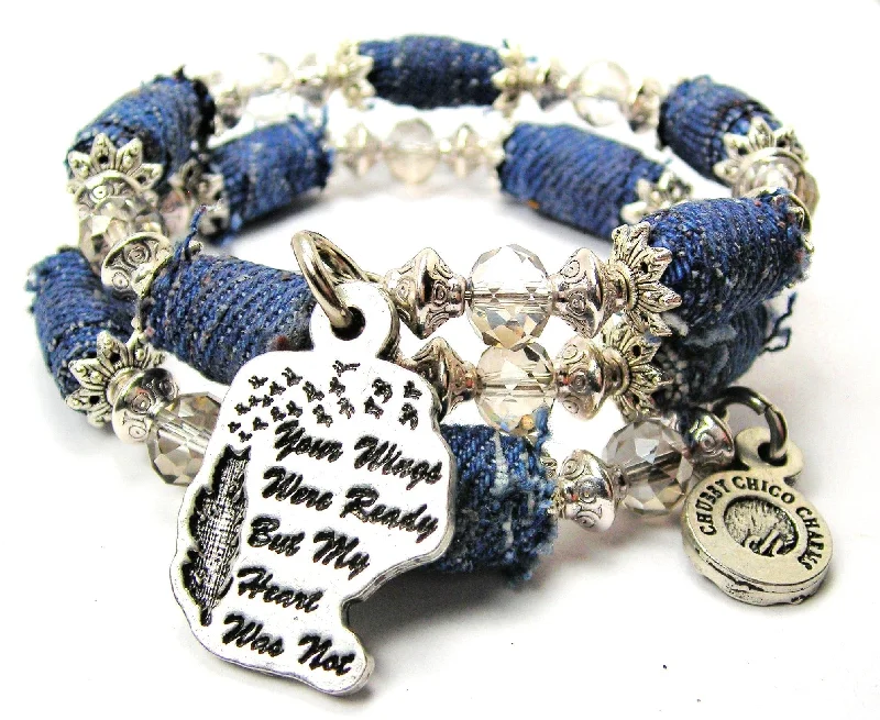 Your Wings Were Ready But My Heart Was Not Blue Jean Beaded Wrap Bracelet