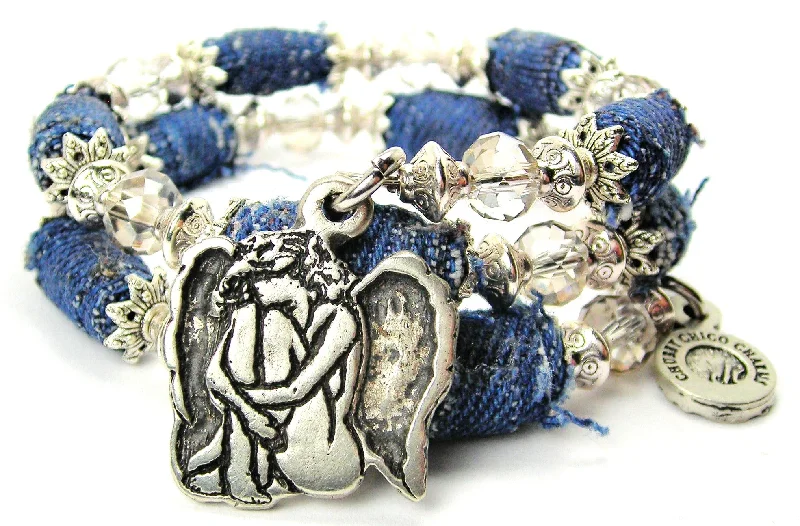 Weeping Angel Blue Jean Beaded Wrap Bracelet