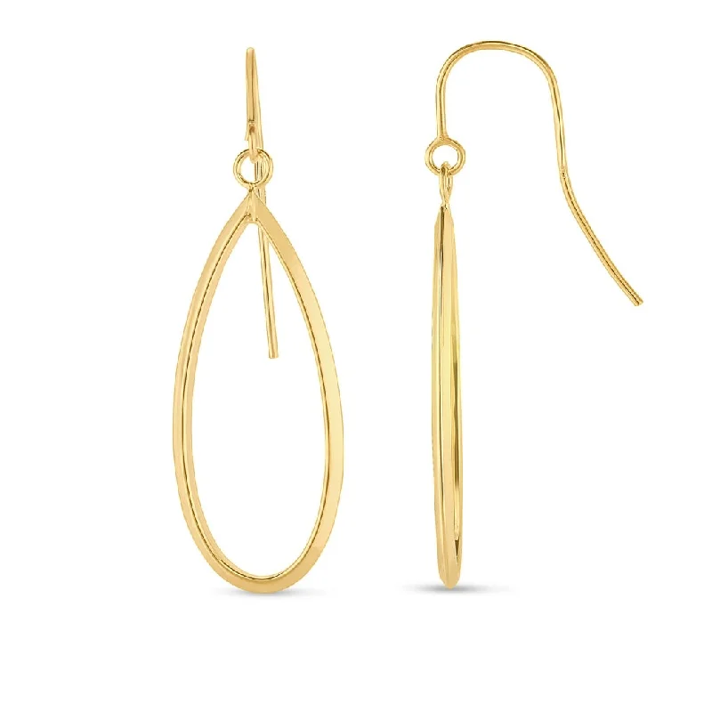 Curata 14k Yellow Gold 13x41mm Open Large Tear Drop Dangle Hook Earrings