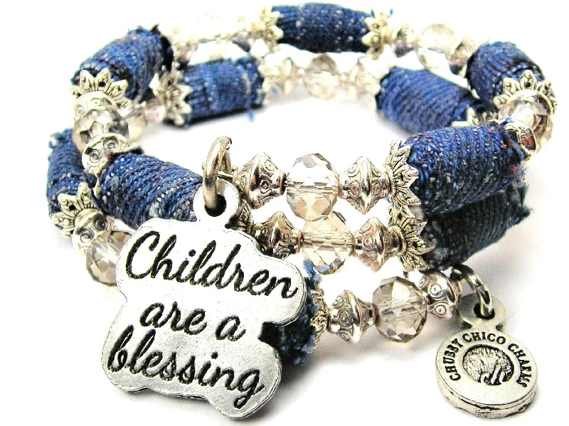 Children Are A Blessing Blue Jean Beaded Wrap Bracelet