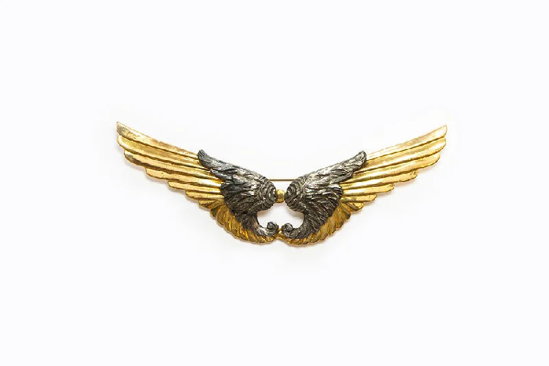 McCLELLAND BARCLAY Art Deco Gold with Silver Two-Tone Double Winged Brooch