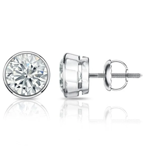 Auriya 3 1/5ctw Round Diamond Stud Earrings Bezel-set 18k Gold - Certified