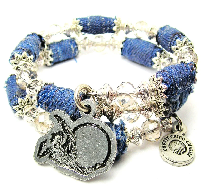 Rhythmic Gymnast Silhouette Blue Jean Beaded Wrap Bracelet