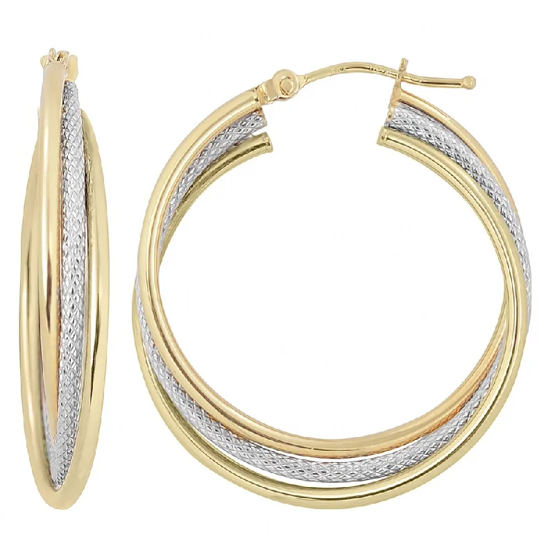 Fremada Italian 14k Two-tone Gold Interlocking Triple Hoop Earrings