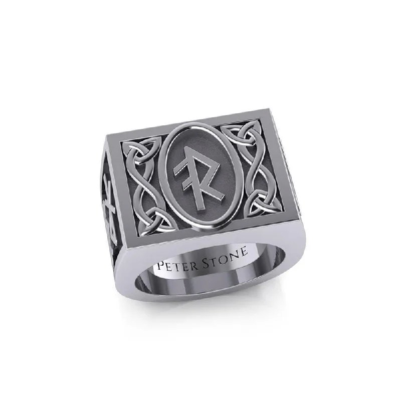 The Fifth Power of Rune Viking Silver Signet Men Ring TRI1971