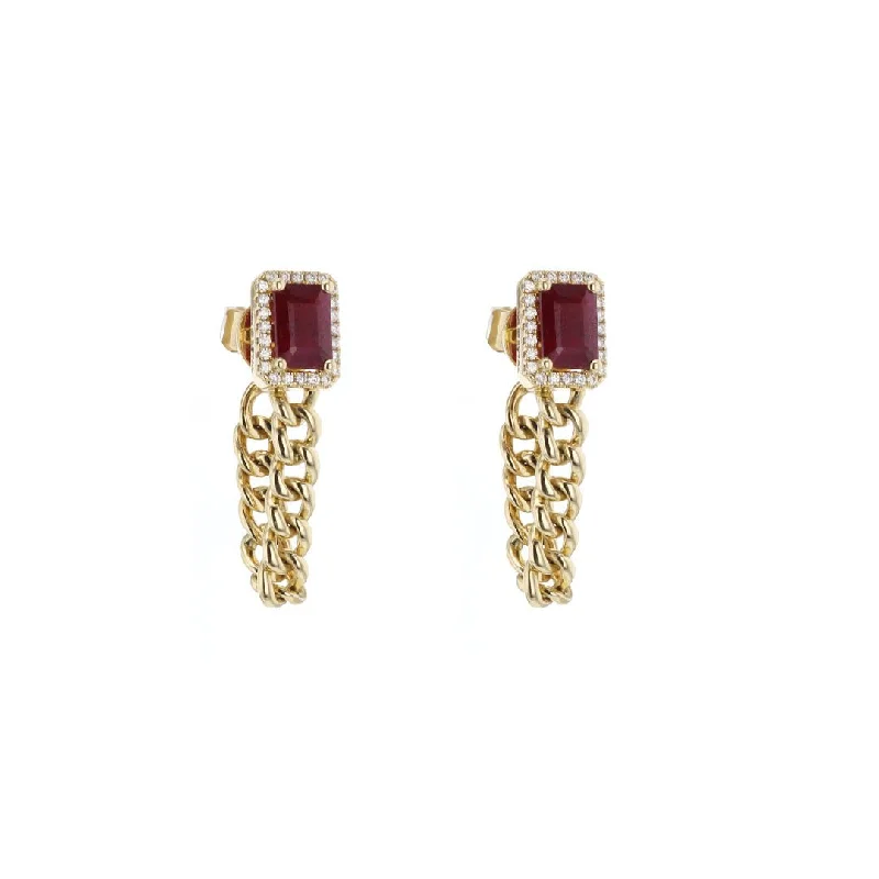 Ruby & Diamond Curb Link Chain Earrings