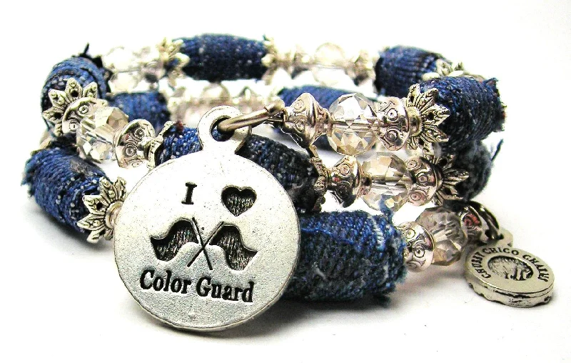 I Love Color Guard Blue Jean Beaded Wrap Bracelet