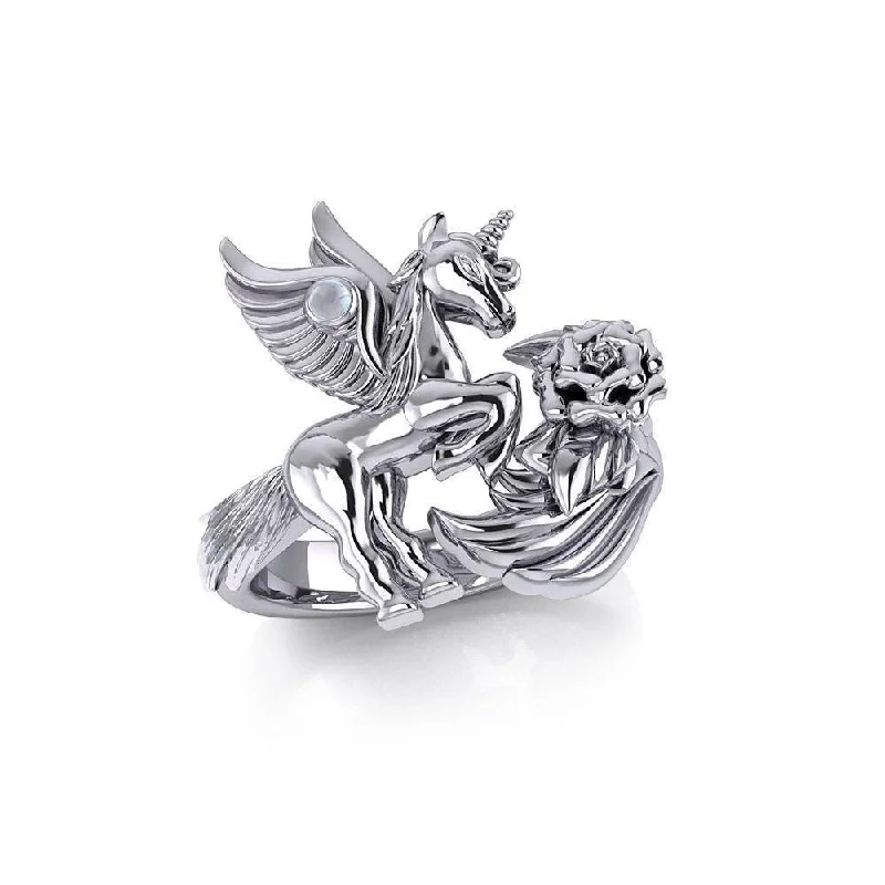 Enchanted Sterling Silver Mythical Unicorn Ring with Gemstone TRI1829