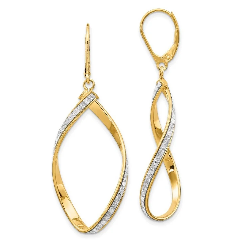 Curata 14k Yellow Gold 55x23mm Glimmer Infused Twisted Leverback Earrings