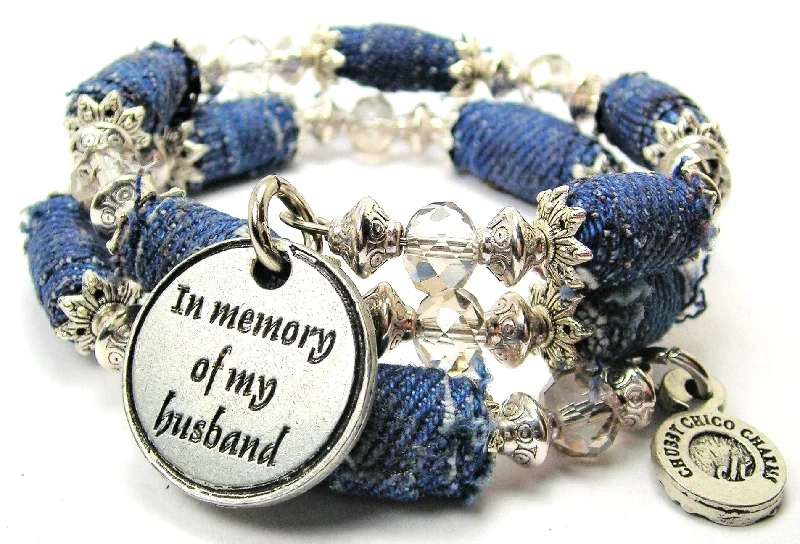 In Memory Of My Husband Blue Jean Beaded Wrap Bracelet