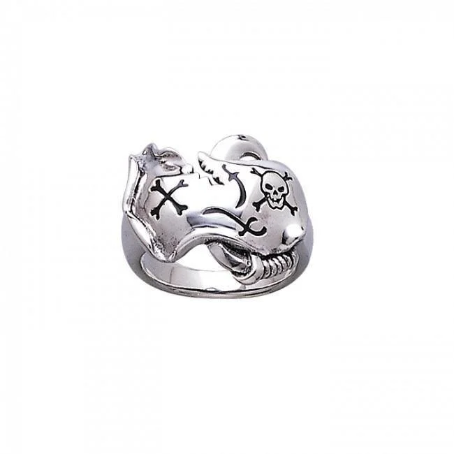 Skull and Map Silver Ring TR3678