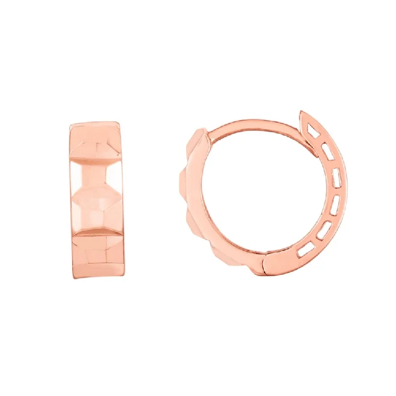 Curata 14k Rose Gold 12.2x11.4mm Textured Huggies Hinged Hoop Earrings