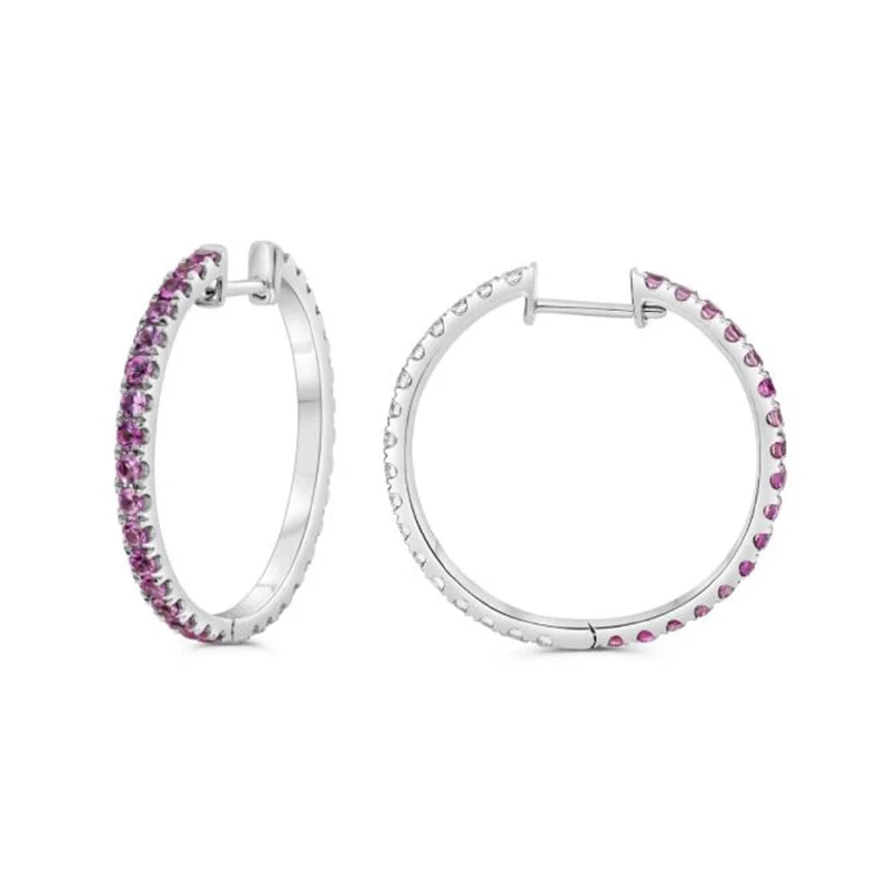 Pink Sapphire & Diamond Hoop Earrings