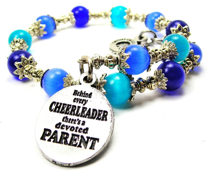 Behind Every Cheerleader There's A Devoted Parent Cat's Eye Beaded Wrap Bracelet