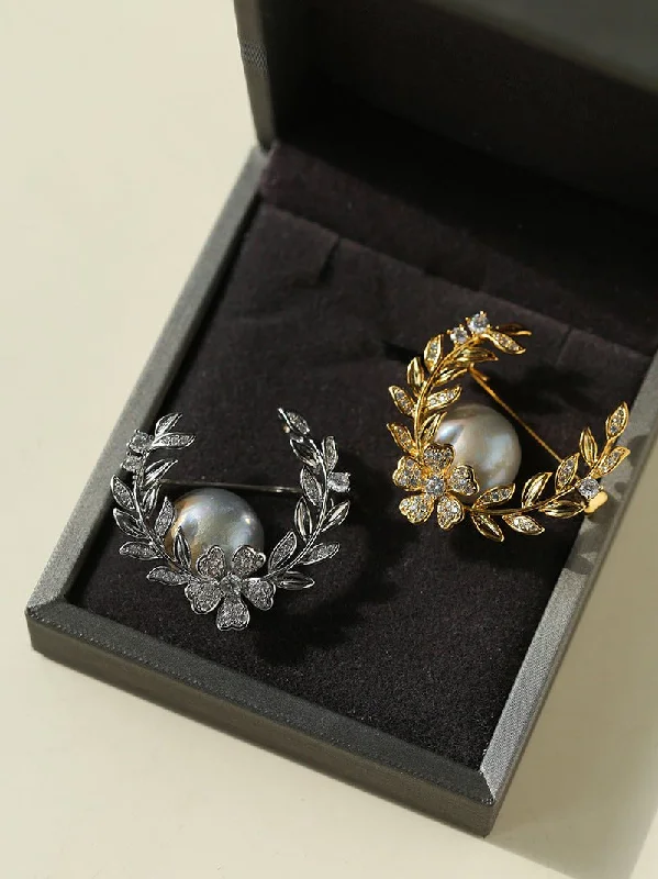 Wheat Spike Gray Mabe Pearl Brooch