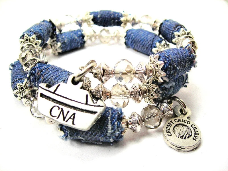 CNA Nurse Hat Blue Jean Beaded Wrap Bracelet