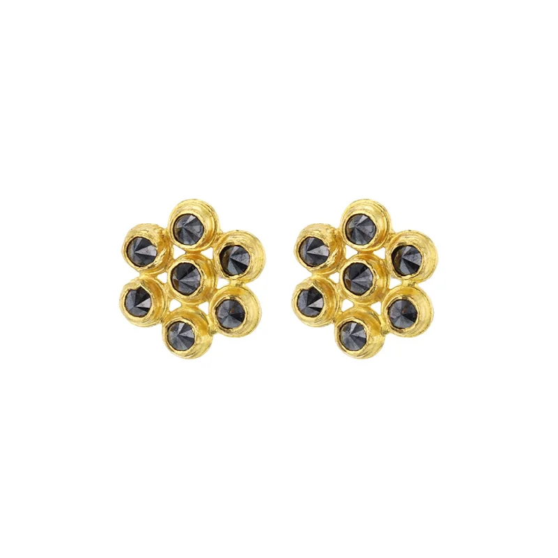 Black Diamond Flower Earrings