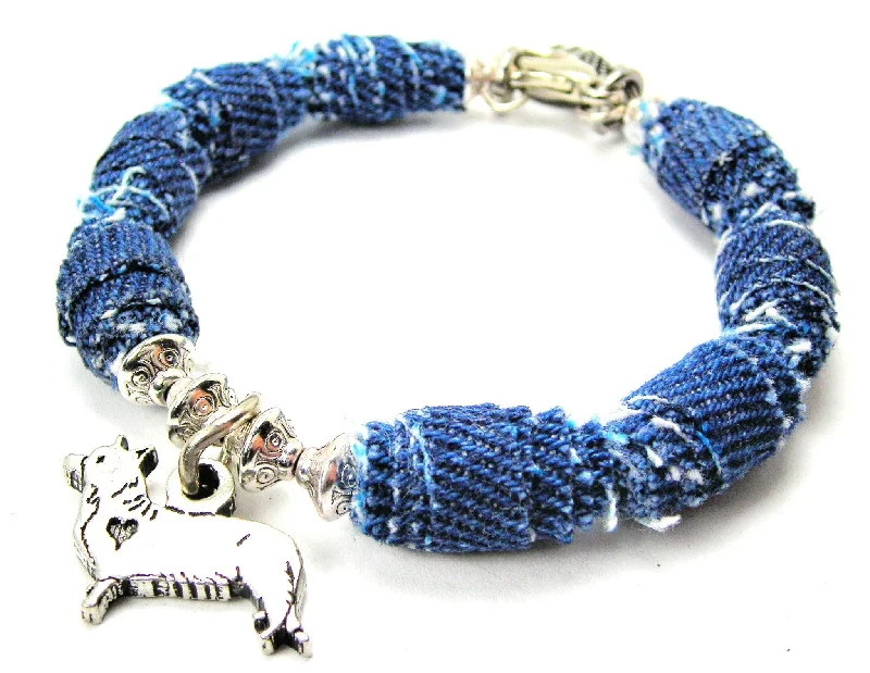 Standing Corgi Blue Jean Beaded Toggle Bracelet