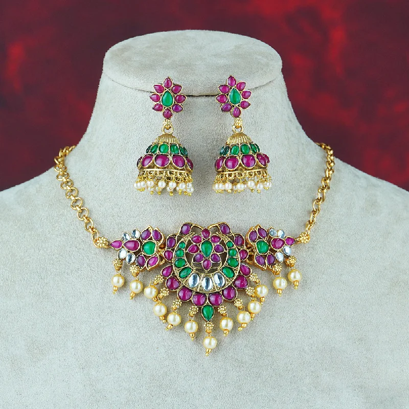 Diksha Collection Gold Plated Pota Stone Choker Necklace Set