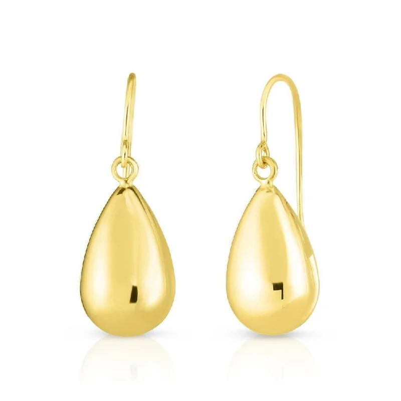 Curata 14k Yellow Gold 24x8mm Puffed Teardrop Dangle Hook Earrings