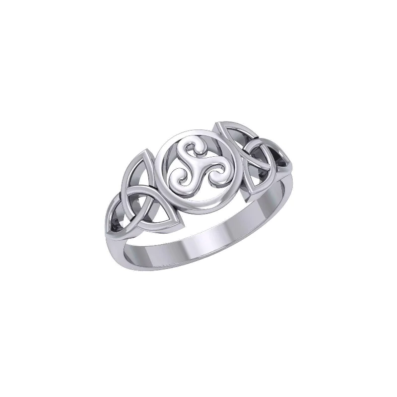 Triskelion Spiral with Trinity Knot Silver Ring TRI1343