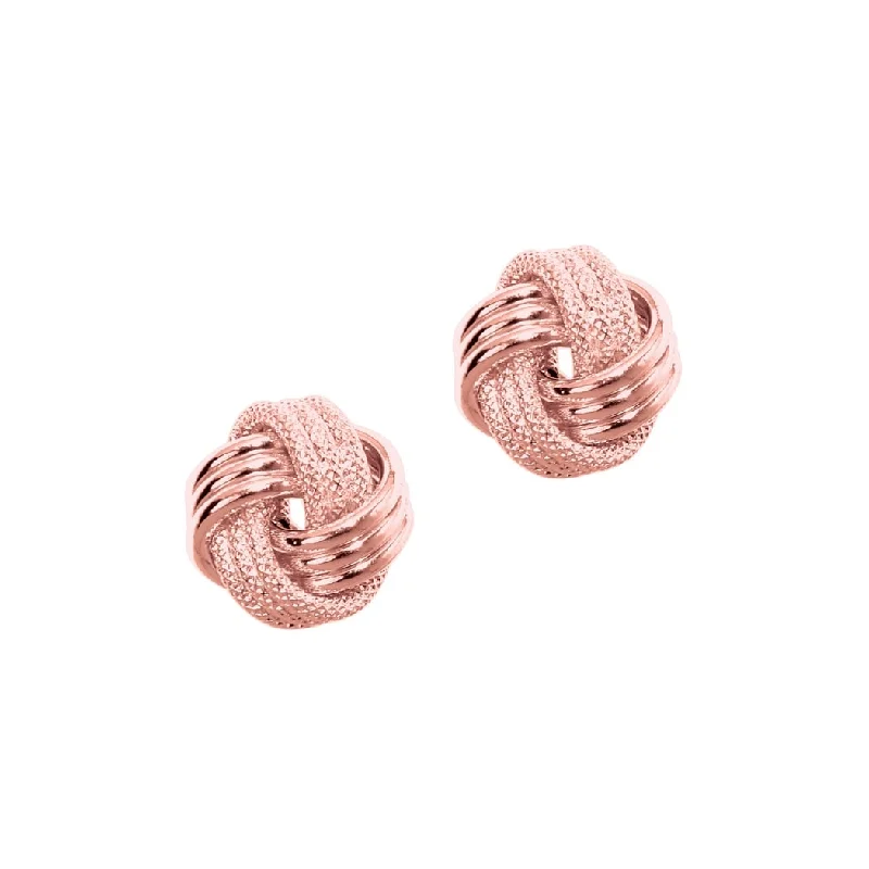 Curata 14k Rose Gold9mm Shiny Textured 3 Row Love Knot Stud Earrings