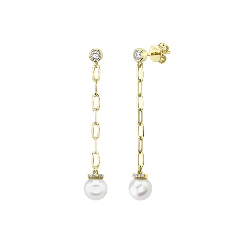 Pearl & Diamond Drop Earrings