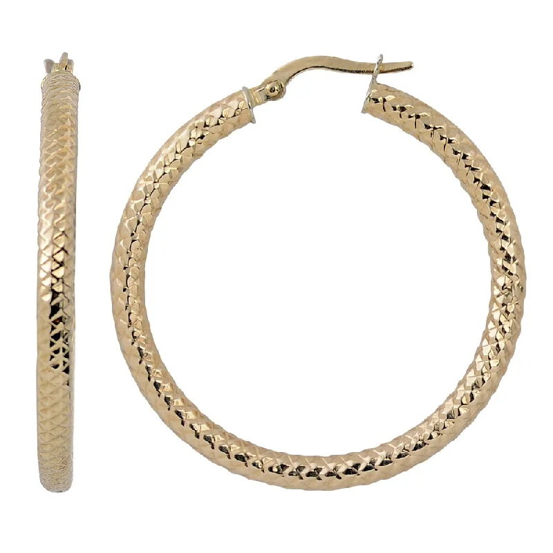 Fremada Italian 14k Yellow Gold 3x30-mm Diamond-cut Round Hoop Earrings