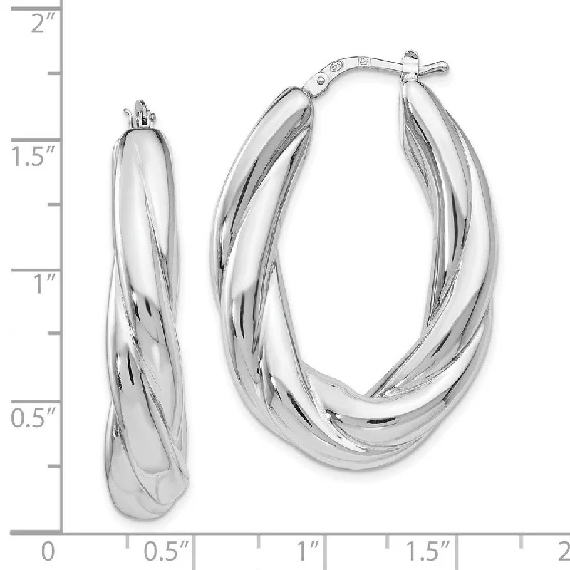 Curata 925 Sterling Silver 39x8mm Twisted Polished Oval Hoop Earrings