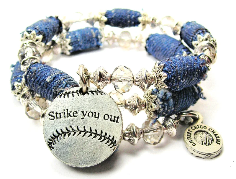 Strike You Out Baseball Softball Blue Jean Beaded Wrap Bracelet