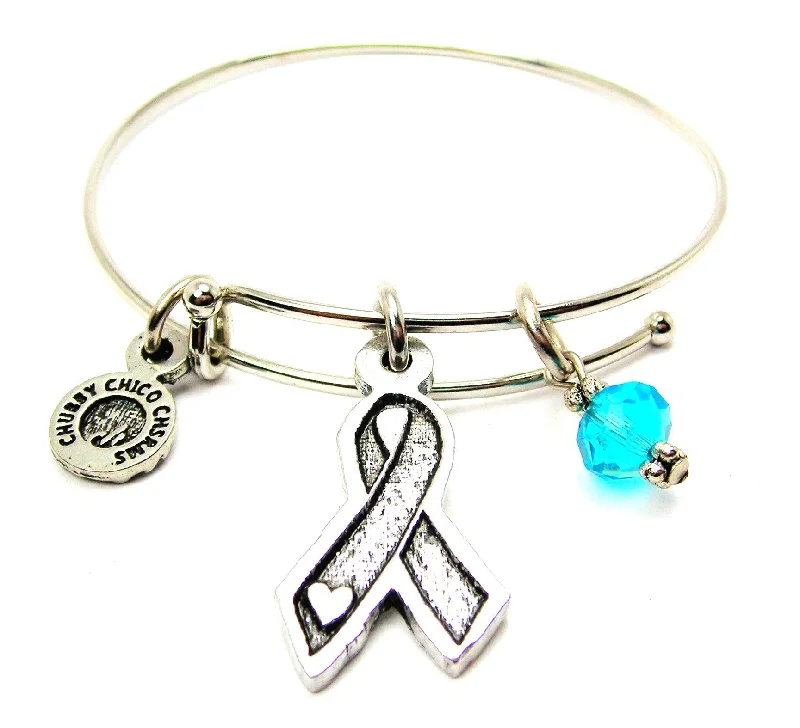 Awareness Ribbon With Heart Bangle Bracelet