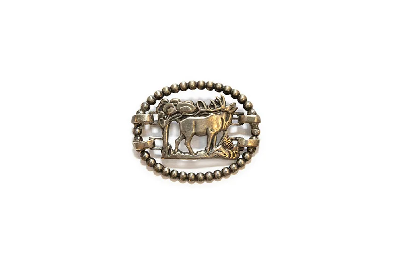 McCLELLAND BARCLAY Sterling Silver Elk Brooch, Framed